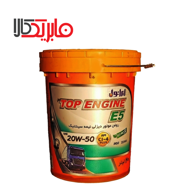 روغن موتور دیزلی ایرانول مدل تاپ انجین E5 20W50 CI4 PLUS/ CI4 حجم 20لیتر