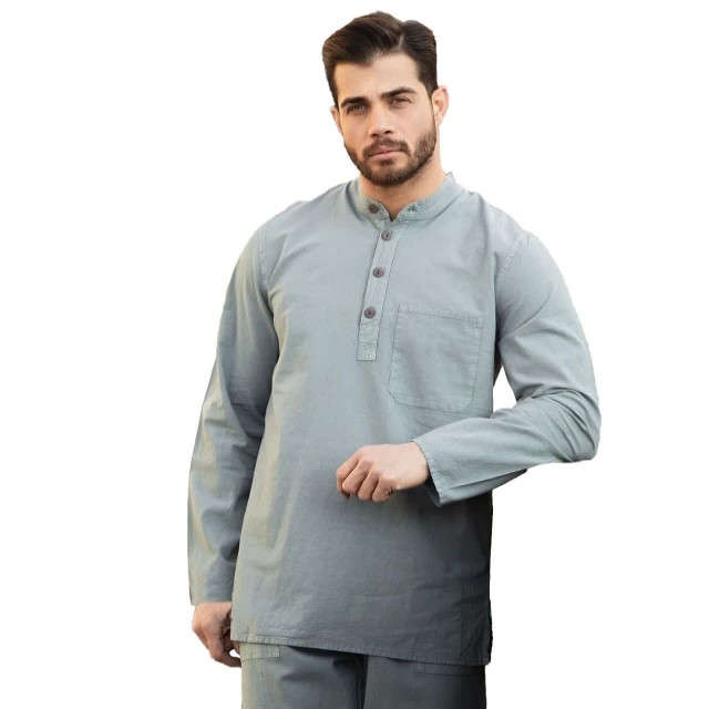 پیراهن مردانه الیاف طبیعی 4 دکمه کساء (فیلی)