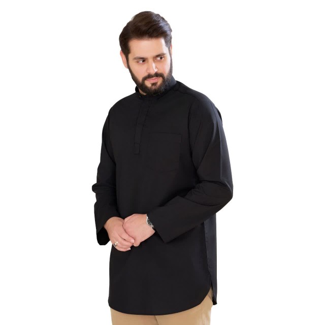 پیراهن تترون یقه دیپلمات 4 دکمه مخفی  کساء (مشکی)