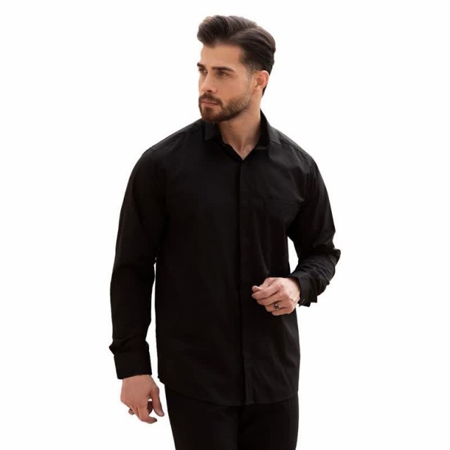 پیراهن تترون یقه انگلیسی دکمه مخفی  کساء (مشکی)