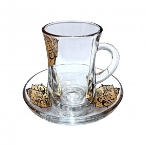 ست استکان کمر باریک دسته دار و نعلبکی نورهان (طرح علی ابن ابی طالب)