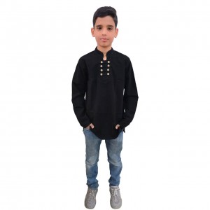 پیراهن نوجوان الیاف طبیعی 8 دکمه کساء (مشکی)