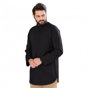 پیراهن تترون یقه دیپلمات 4 دکمه مخفی  کساء (مشکی)