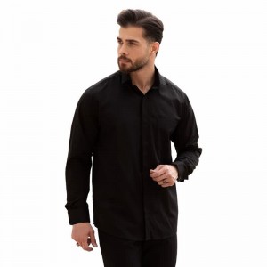 پیراهن تترون یقه انگلیسی دکمه مخفی  کساء (مشکی)