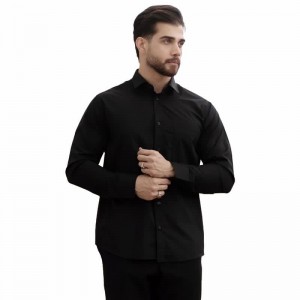 پیراهن تترون یقه انگلیسی دکمه مخفی  کساء (مشکی)