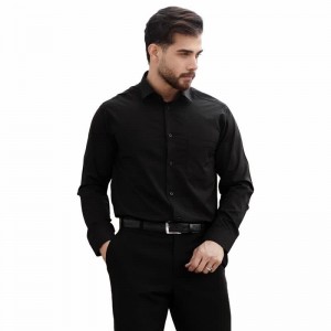 پیراهن تترون یقه انگلیسی دکمه مخفی  کساء (مشکی)