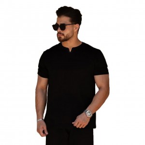 پیراهن تترون یقه دیپلمات 4 دکمه مخفی  کساء (مشکی)