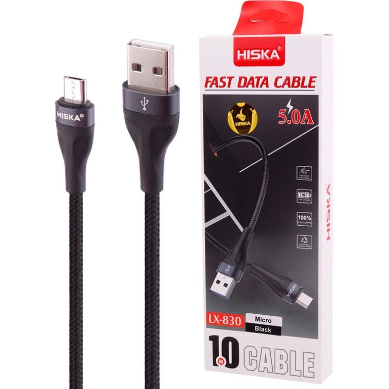 کابل میکرو USB فست شارژ HISKA مدل LX-830 با شدت جریان 5 آمپر و طول 1 متر- مشکی ا فلاح نت