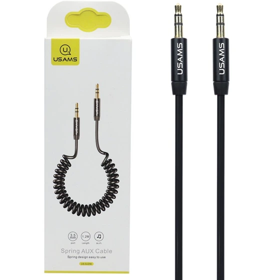 کابل AUX فنری یو سامز مدل US-SJ256 طول 1.2 متر با کانکتور 3.5 میلی‌متری ا فلاح نت