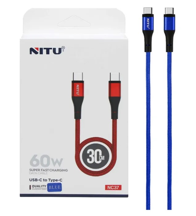 کابل شارژ سریع پاوربانکی USB-C نیتو مدل NC37 طول 30 سانتی‌متر – آبی ا فلاح نت