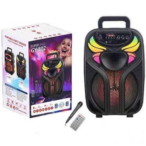اسپیکر استوک پرتابل GY-802 با بلوتوث، نورپردازی RGB و ورودی‌های چندگانه - مناسب برای مهمانی‌ها و کارائوکه ا فلاح نت