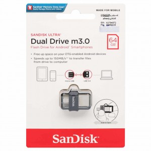 فلش مموری SanDisk Ultra Dual Drive m3.0 USB 3.0 OTG با سرعت 130MB/S و ظرفیت 64GB ا فلاح نت
