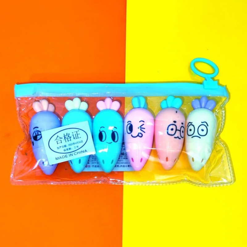 هایلایتر هویج ایموجی دار بسته 6 عددی