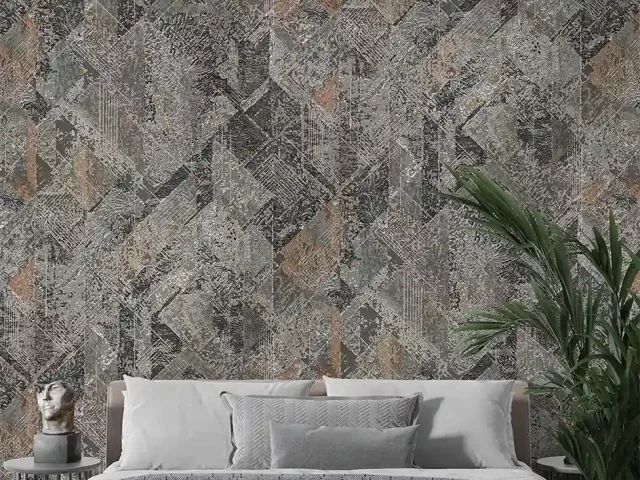 کاغذ دیواری طرح هندسی / پتینه خاکستری کد ۱۱۰۳۸