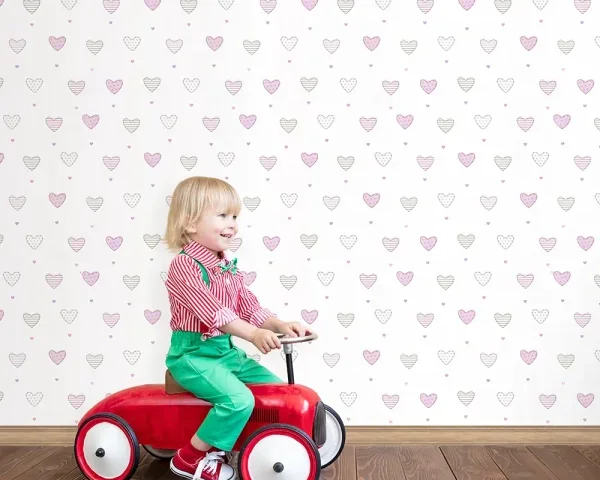 کاغذ دیواری کودک طرح قلب‌های رنگی کد 12095