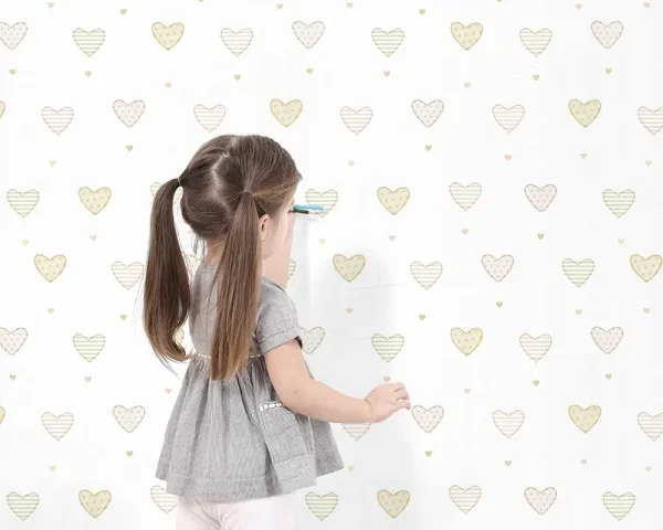 کاغذ دیواری کودک طرح قلب‌های رنگی | کرم کد 12092