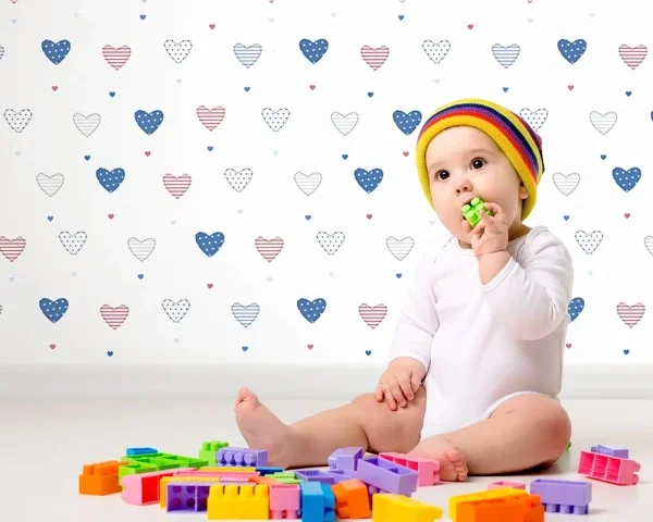 کاغذ دیواری کودک طرح قلب‌های رنگی کد 12089