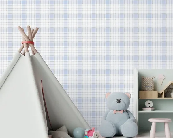 کاغذ دیواری کودک طرح چهارخونه | آبی کد 12079