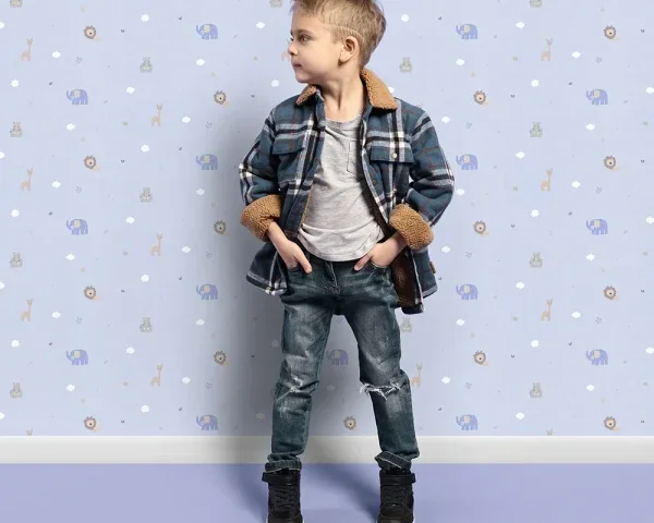 کاغذ دیواری کودک طرح دنیای حیوانات | آبی کد 12071