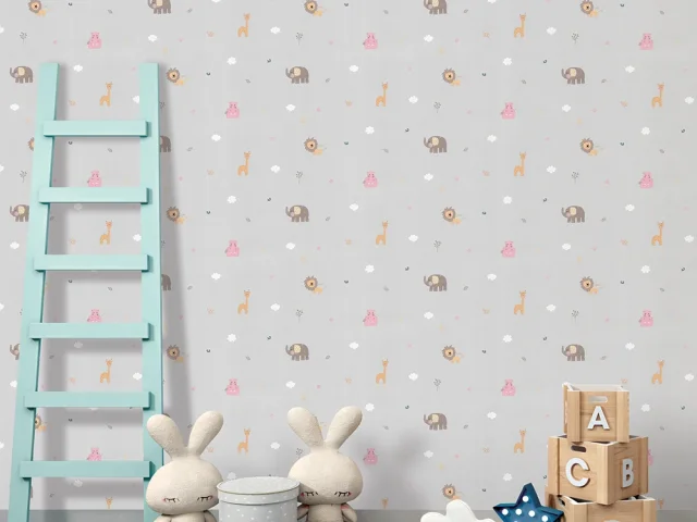 کاغذ دیواری کودک طرح دنیای حیوانات | چند رنگ کد 12069