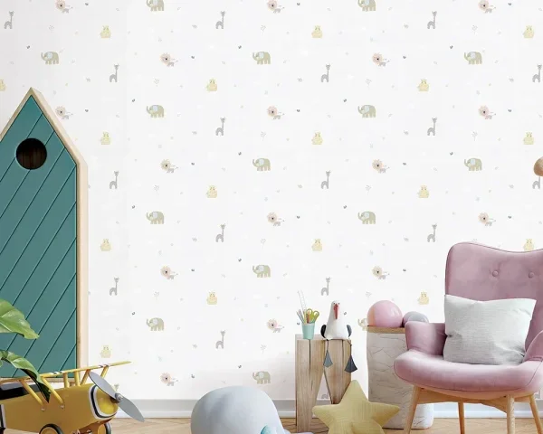 کاغذ دیواری کودک طرح دنیای حیوانات | سفید کد 12067