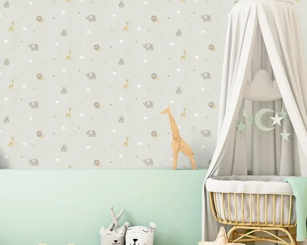 کاغذ دیواری کودک طرح دنیای حیوانات | سبز کد 12065