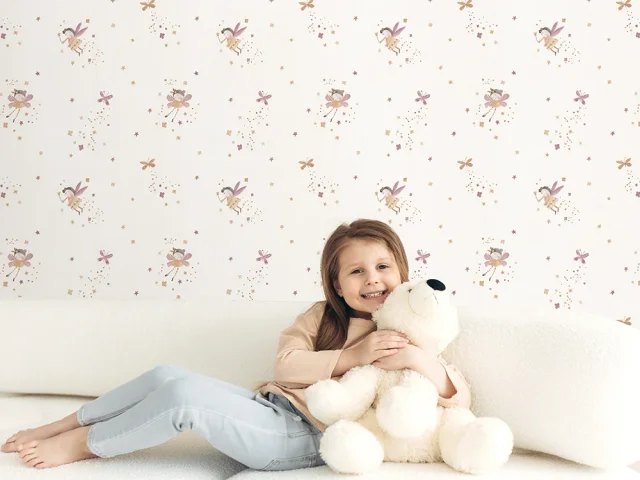 کاغذ دیواری کودک طرح فرشته‌ آسمانی | نارنجی / صورتی کد 12064