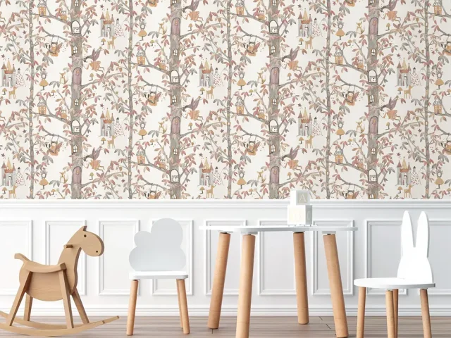 کاغذ دیواری کودک طرح جنگل پریان | نارنجی / قهوه‌ای کد 12062