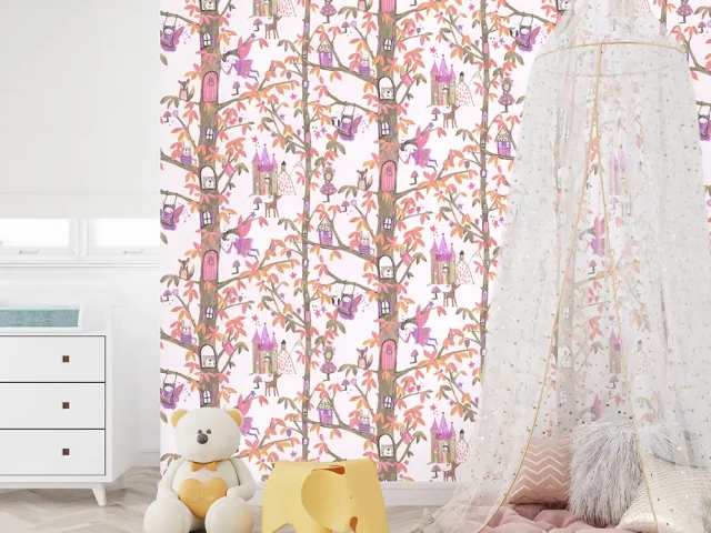 کاغذ دیواری کودک طرح جنگل پریان | چند رنگ کد 12059