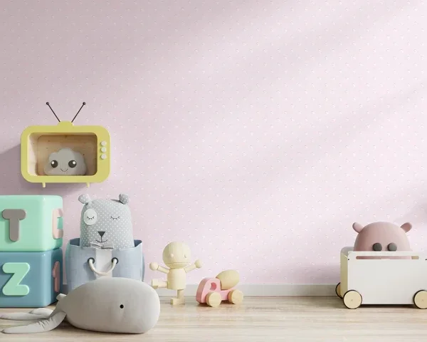 کاغذ دیواری کودک طرح نقطه‌چین | صورتی کد 12052