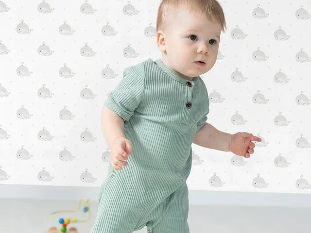 کاغذ دیواری کودک طرح نهنگ‌های دریایی | طوسی / سفید کد 12041