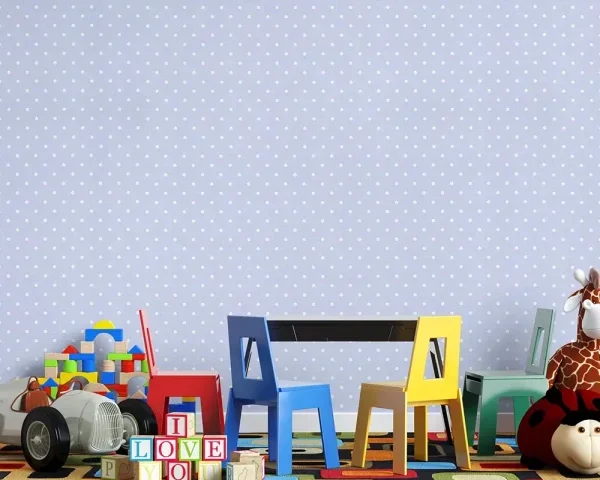 کاغذ دیواری کودک طرح نقطه‌چین | آبی / سفید کد 12040