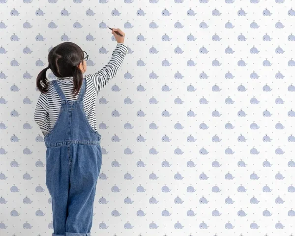 کاغذ دیواری کودک طرح نهنگ‌های دریایی | آبی / سفید کد 12037