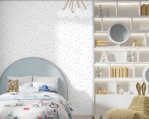 کاغذ دیواری کودک طرح قلبی | سفید کد 12028