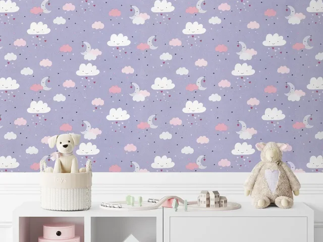 کاغذ دیواری کودک طرح آسمان ابری | بنفش کد 12017