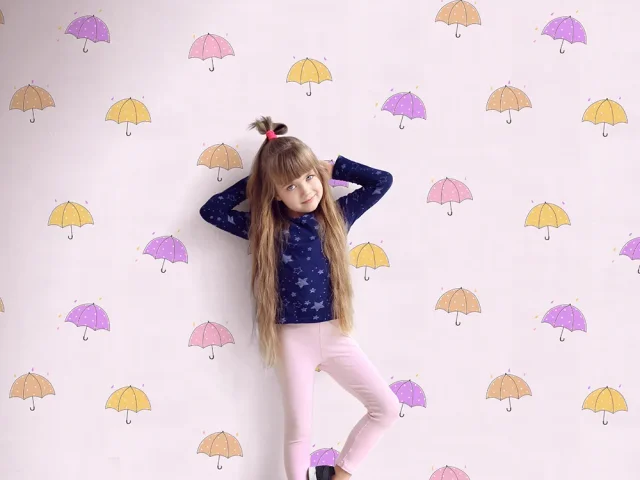 کاغذ دیواری کودک طرح چترهای رنگی | صورتی کد 12016