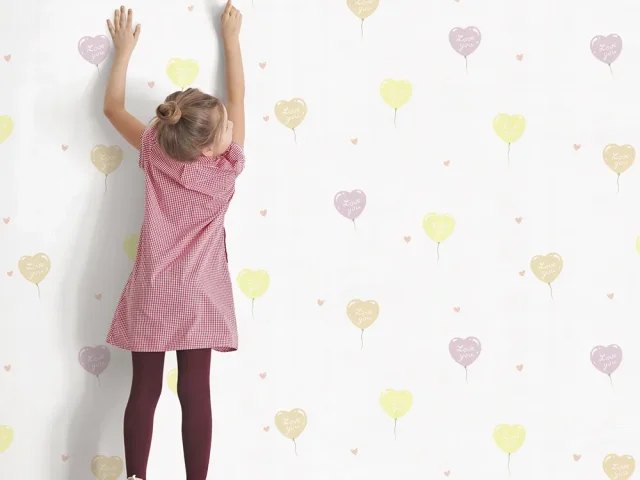 کاغذ دیواری کودک طرح بادکنک های قلبی کد 12011