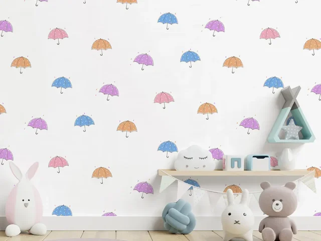کاغذ دیواری کودک طرح چترهای رنگی | سفید کد 12008