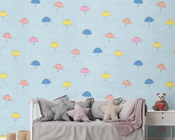 کاغذ دیواری کودک طرح چترهای رنگی کوچک | آبی کد 12004