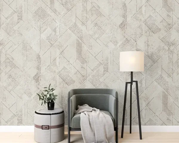 کاغذ دیواری طرح هندسی / پتینه سفید کد ۱۱۰۳۲