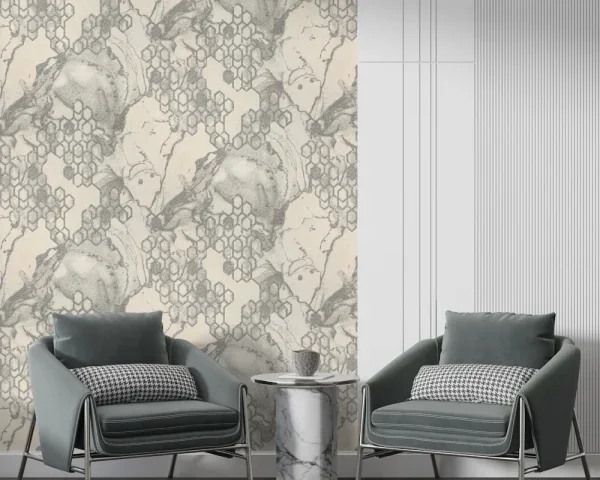 کاغذ دیواری طرح هندسی سفید / نقره‌ای کد ۱۱۱۰۲