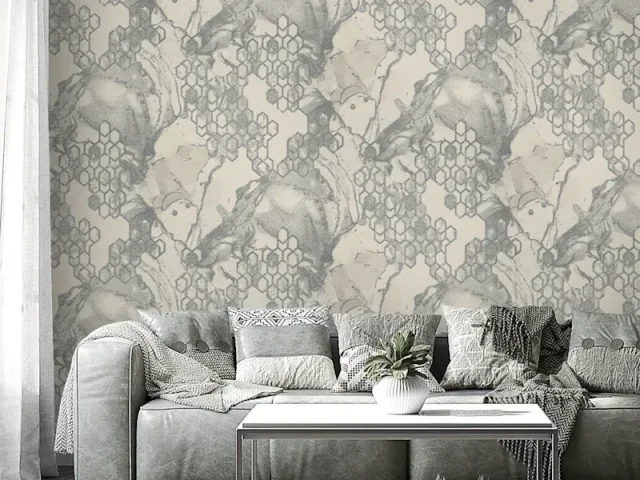 کاغذ دیواری طرح هندسی نقره‌ای کد ۱۱۱۰۴