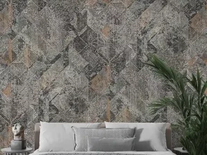 کاغذ دیواری طرح هندسی / پتینه خاکستری کد ۱۱۰۳۸