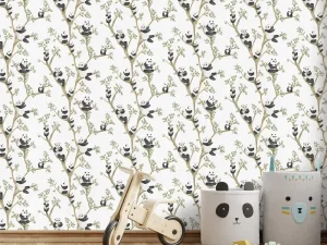 کاغذ دیواری کودک طرح پاندای درختی | سفید کد 12109