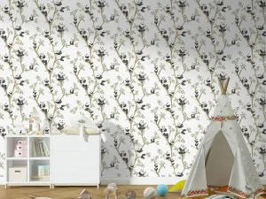 کاغذ دیواری کودک طرح پاندای درختی | سفید کد 12109