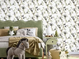 کاغذ دیواری کودک طرح پاندای درختی | سفید کد 12109