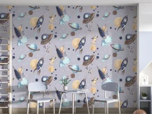 کاغذ دیواری کودک طرح کهکشان و فضانورد | چند رنگ کد 12107