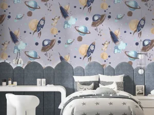 کاغذ دیواری کودک طرح کهکشان و فضانورد | چند رنگ کد 12107