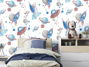 کاغذ دیواری کودک طرح کهکشان و فضانورد | چند رنگ کد 12103