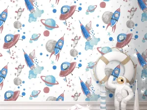 کاغذ دیواری کودک طرح کهکشان و فضانورد | چند رنگ کد 12103
